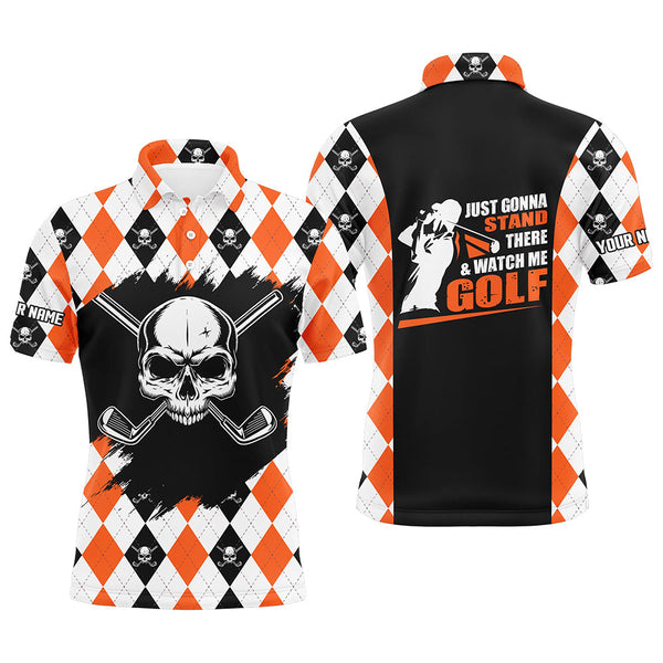 Max Corner Mens Skull Golf Shirt Custom Golf Shirt With Skulls, Argyle Golf Shirts For Men, Halloween Golf Gifts