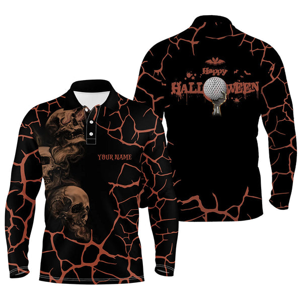 Max Corner Mens Orange Happy Halloween Skull Golf Polo Shirts Spooky Halloween Golf Gift Idea For Men