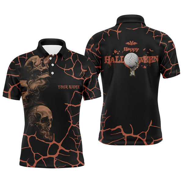Max Corner Mens Orange Happy Halloween Skull Golf Polo Shirts Spooky Halloween Golf Gift Idea For Men