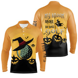 Max Corner My Broom Broke So Now I Golf Orange Mens Halloween Polo Shirts Witch Scary Golf Gifts For Men