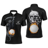 Max Corner Fire Golf Ball Skull Golf Shirts For Men, Custom Skeleton Mens Golf Shirts, Halloween Golf Gifts