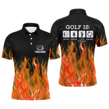 Max Corner Mens Orange Flame Golf Polo Shirts, Personalized Fire Golf Shirts For Men, Best Golfing Gifts