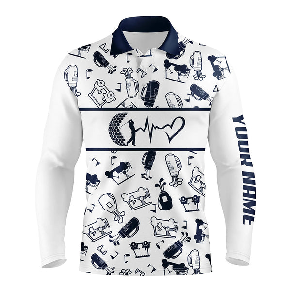 Max Corner Navy And White Mens Love Golf Polo Shirts Funny Golf Heartbeat Tops For Men, Cool Golf Gifts