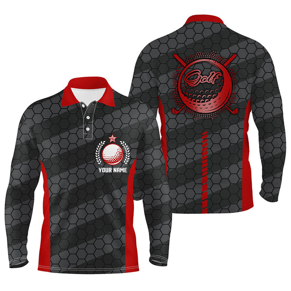 Max Corner Red And Black Mens Golf Polo Shirts Personalized Golf Polos For Men, Cool Golf Gifts