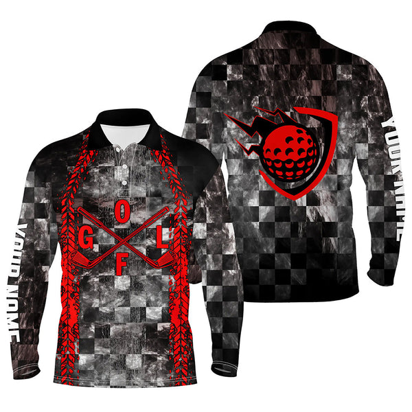 Max Corner Golf Red Mens Polo Shirt Custom Checker Pattern Racing Polos For Mens