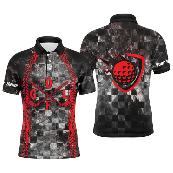 Max Corner Golf Red Mens Polo Shirt Custom Checker Pattern Racing Polos For Mens