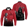 Max Corner Red & Black Lightning Mens Golf Polo Shirts Custom Skull Golf Shirts For Men