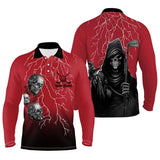 Max Corner Red & Black Lightning Mens Golf Polo Shirts Custom Skull Golf Shirts For Men