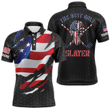 Max Corner 3D American Flag Mens Golf Shirts, Skull Golf Shirts For Mens, Custom Name Mens Golf Shirts Dry Fit