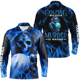 Max Corner Mens Blue Skull Golf Polo Shirts, Personalized Skull Golf Shirt For Men, Halloween Golfer Gifts