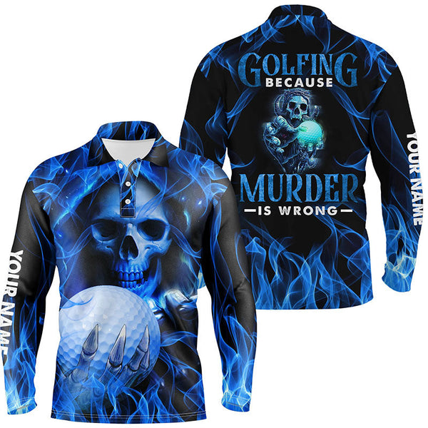 Max Corner Mens Blue Skull Golf Polo Shirts, Personalized Skull Golf Shirt For Men, Halloween Golfer Gifts