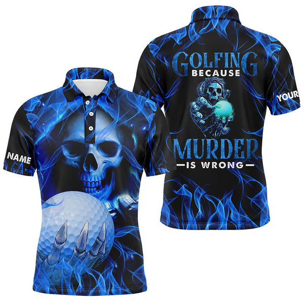 Max Corner Mens Blue Skull Golf Polo Shirts, Personalized Skull Golf Shirt For Men, Halloween Golfer Gifts