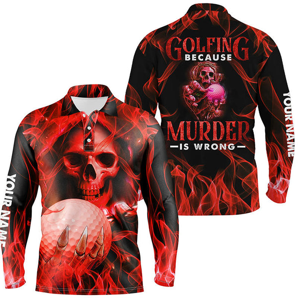 Max Corner Mens Red Skull Golf Polo Shirts, Personalized Skull Golf Shirt For Men, Halloween Golf Gifts