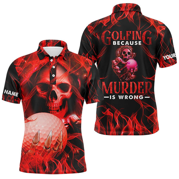 Max Corner Mens Red Skull Golf Polo Shirts, Personalized Skull Golf Shirt For Men, Halloween Golf Gifts
