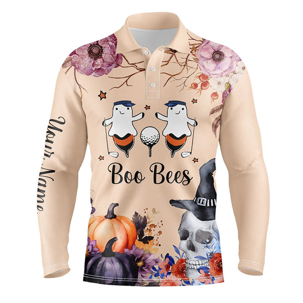 Max Corner Boo Bees Halloween Skull Light Orange Mens Golf Polo Shirt Custom Funny Golf Shirts For Men