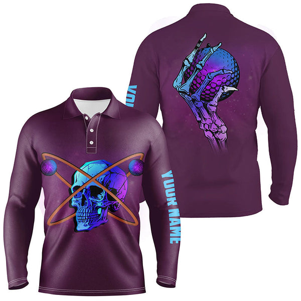 Max Corner Artistic Skull Golf Mens Polo Shirt, Custom Rainbow Skull Golf Shirts For Men