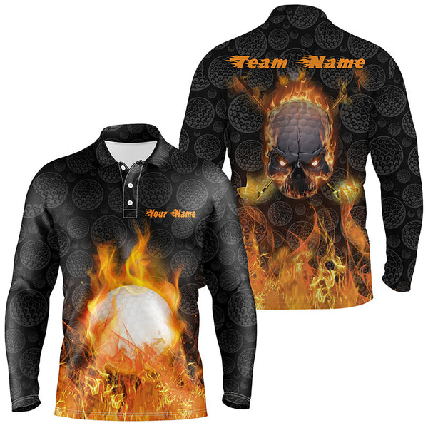 Max Corner Mens Fire Flame Golf Polo Shirts Customized Orange Skull Golf Shirts For Men