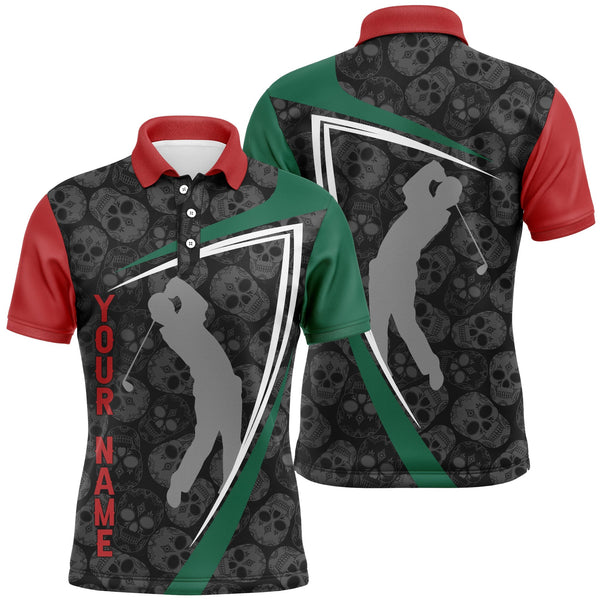 Max Corner Skull Golf Mens Polo Shirts Customized Skull Pattern Golf Shirts For Men, Cool Golf Gifts
