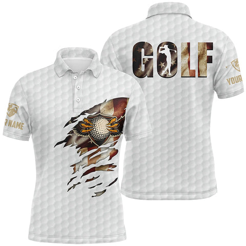 Max Corner Vintage American Flag Eagle Golf Ball Texture, Ripped Us Flag Patriotic Golf Shirts For Men