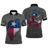 Max Corner Grey Ripped Texas Flag All Over Print Golf Polo Shirt For Mens, Texas Skull Mens Golf Shirts