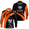 Max Corner Orange And Black Mens Skull Golf Polo Shirts, Custom Golf Polos For Men, Halloween Golf Gifts