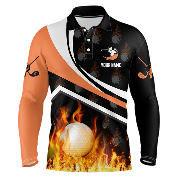 Max Corner Personalized Mens Golf Ball Fire Flame Orange Style Custom Golf Shirts For Men
