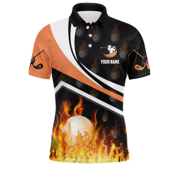 Max Corner Personalized Mens Golf Ball Fire Flame Orange Style Custom Golf Shirts For Men