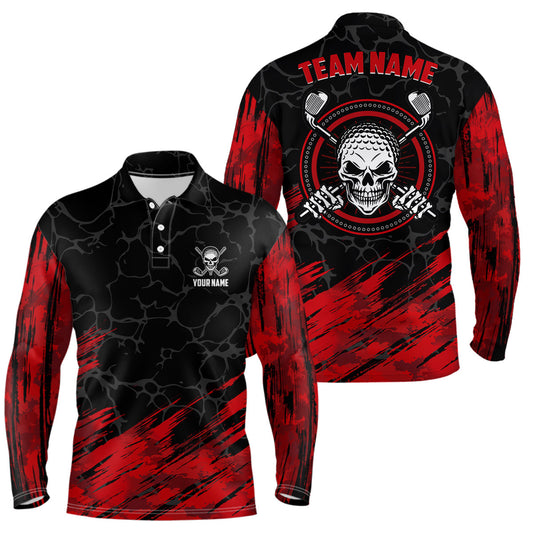 Max Corner Personalized 3D All Over Print Skull Mens Golf Polo Shirt, Red And Black Golf Shirts For Men