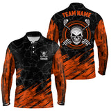 Max Corner Personalized 3D All Over Print Skull Mens Golf Polo Shirt, Orange & Black Golf Shirts For Men