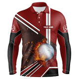 Max Corner Golf Ball On Fire And Water Red Golf Polo Shirts Personalized Flame Golf Shirts For Men