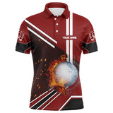Max Corner Golf Ball On Fire And Water Red Golf Polo Shirts Personalized Flame Golf Shirts For Men