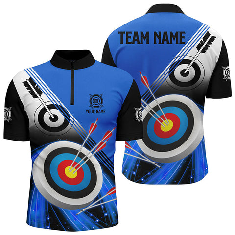 Max Corner Personalized 3D Archery Target Blue Black Archery 3D Zipper Polo Shirt