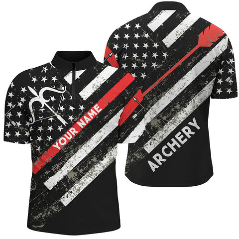 Max Corner Personalized Grunge US Flag Bow Archery 3D Zipper Polo Shirt