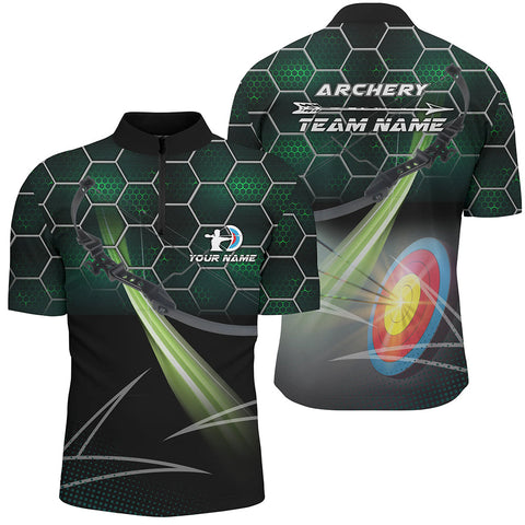 Max Corner Personalized Green Honeycomb Pattern 3D Target Archery 3D Zipper Polo Shirt