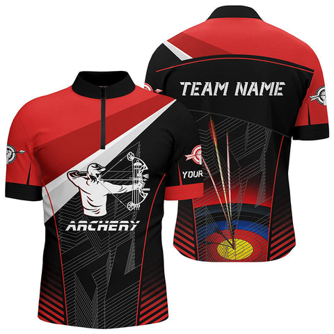 Max Corner Red Black Archery Target Personalized Name Men 3D Zipper Polo Shirt