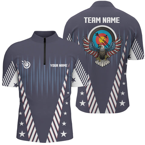 Max Corner Personalized Eagle American Archery Target Quarter-Zip Shirt 3D Zipper Polo Shirt