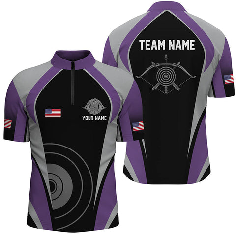 Max Corner Personalized Purple Archery Jerseys Men 3D Zipper Polo Shirt
