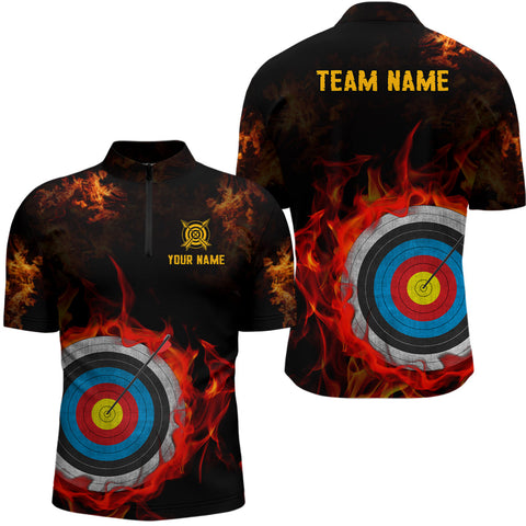 Max Corner Personalized Archery Target On Fire 3D Zipper Polo Shirt