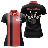 Maxcorners Vintage Red & Black Bowling Eat Sleep Bowl Repeat Customized Name 3D Shirt For Women
