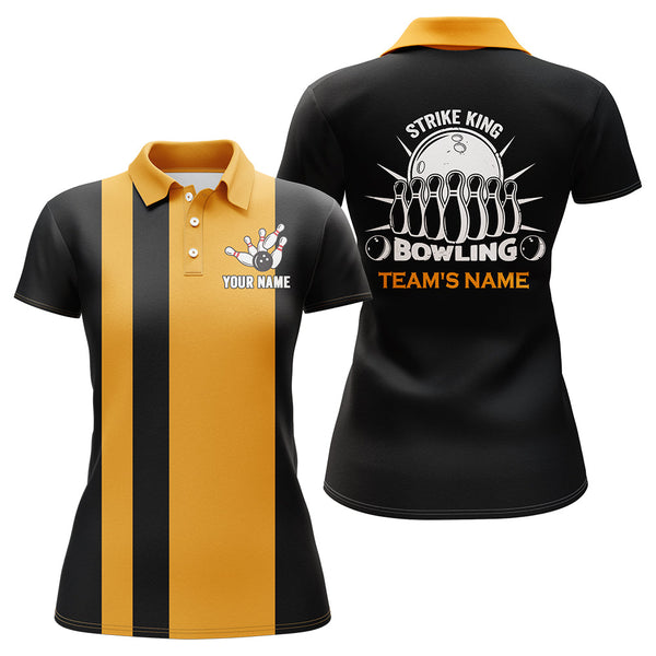 Maxcorners Vintage Yellow & Black Bowling Strike King Premium Customized Name 3D Shirt For Women