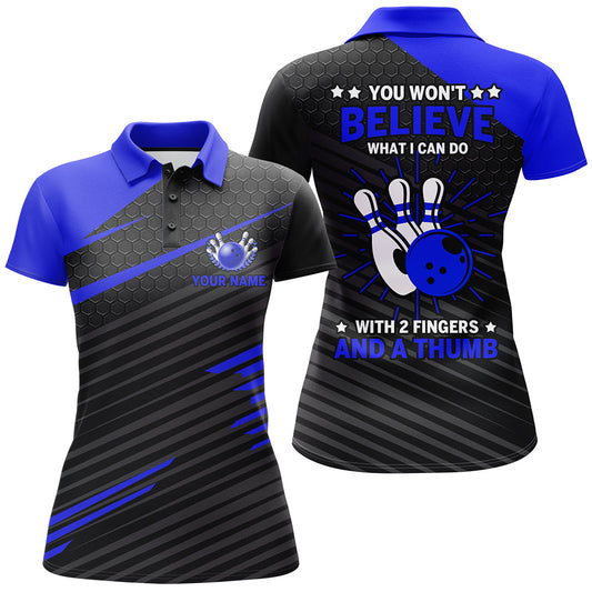 Maxcorners Blue & Black Funny Bowling Personalized All Over Printed Shirt For Women