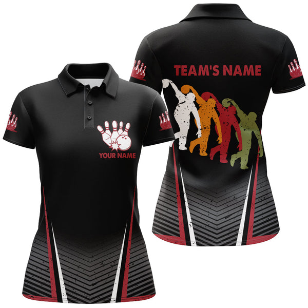 Maxcorners Vintage Multicolor Bowling Player Pattern Premium Customized Name 3D Shirt For Women