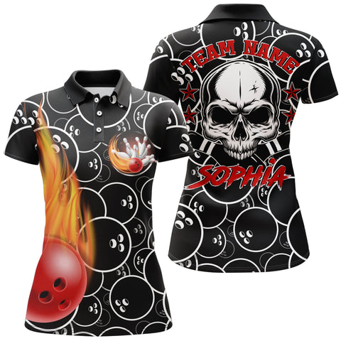 Maxcorners Cool Skull Pins Black Bowling Personalized All Over Printed Shirt For Women