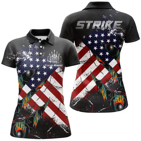 Maxcorners Bowling Strike Patriot League Premium Customized Name 3D Shirt For Women