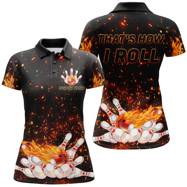 Maxcorners Fire Bowling Ball That's How I Roll Customized Name All Over Printed Shirt For Women