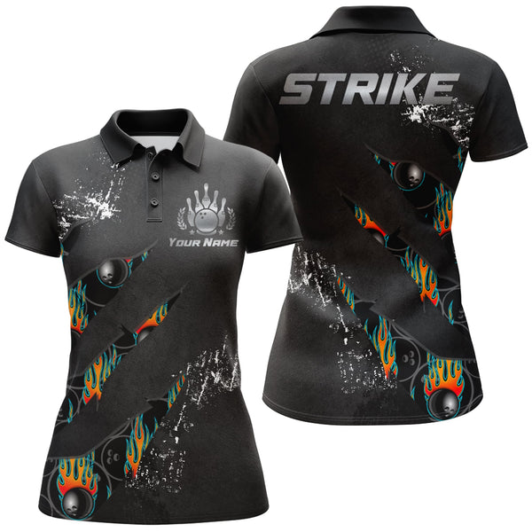 Maxcorners Black Bowling Strike Personalized All Over Printed Shirt For Women