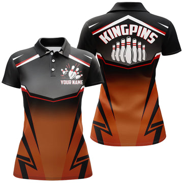 Maxcorners Kingpins Orange Bowling Ball And Pins Premium Customized Name 3D Shirt For Women