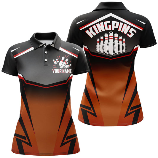 Maxcorners Kingpins Orange Bowling Ball And Pins Premium Customized Name 3D Shirt For Women