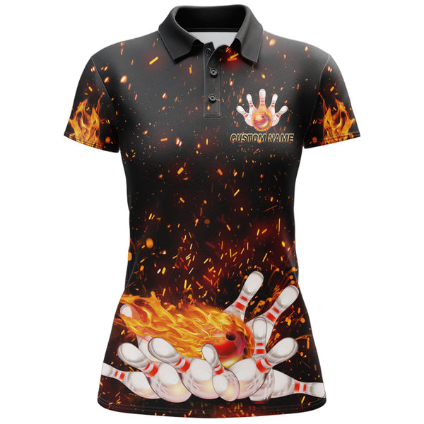 Maxcorners Black Bowling Flame Personalized All Over Printed Shirt For Women