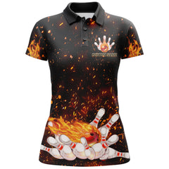 Maxcorners Black Bowling Flame Personalized All Over Printed Shirt For Women